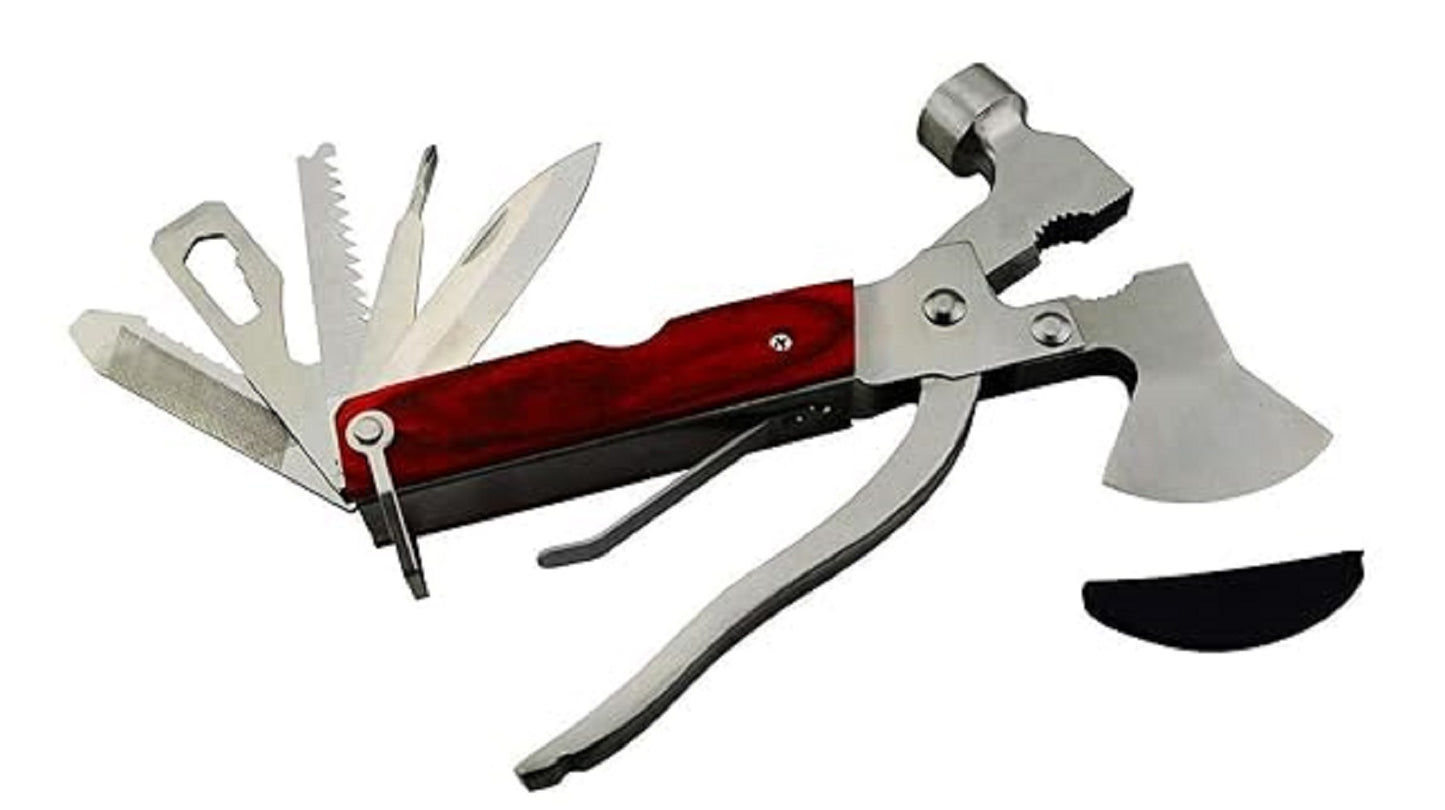 FLYTOP Stainless Steel Portable Multi Utility Multifunction 12 in 1 Hammer Tool Kit of Knife, Axe, Bottle Opener, Nut Car Safety Tool Kit