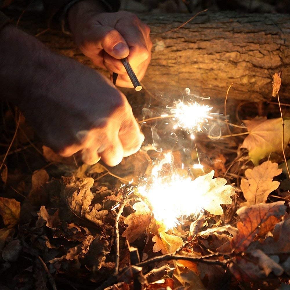 FLYTOP 4.25 Inch Flint Fire Starter, Survival Ferro Rods Starter with Easy Grip Handle and Multifunction Striker, Waterproof Flint Fire Can be Struck 15000 Times for Camping, Hiking