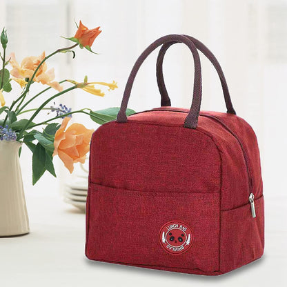 Insulated Lunch Bag with Handles, multicolor Denim Style, Bear Logo, Compact Size