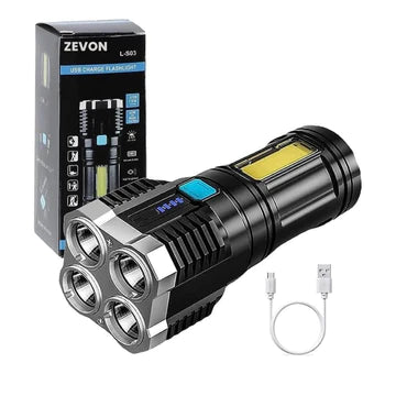 FLYTOP 4LED Flashlight | USB Rechargeable Light | Tent Light | Torch for Trekking