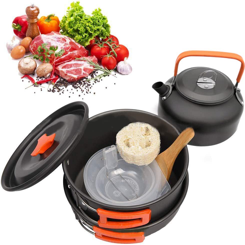 FLYTOP Camping Cookware Set Camping Gear Campfire Utensils Non-Stick Cooking Pot Pan Bowls Lightweight Travel with Storage Bag, Suitable for 2-3 People(TZ-301).