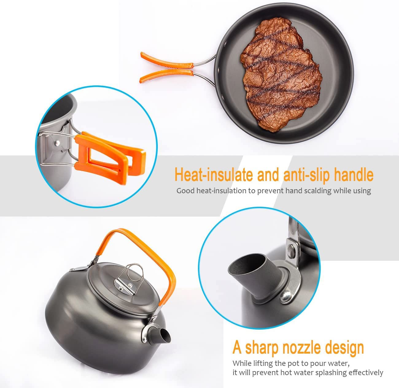 FLYTOP Camping Cookware Set Camping Gear Campfire Utensils Non-Stick Cooking Pot Pan Bowls Lightweight Travel with Storage Bag, Suitable for 2-3 People(TZ-301).