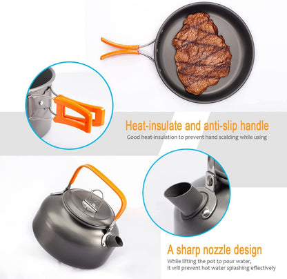 FLYTOP Camping Cookware Set Camping Gear Campfire Utensils Non-Stick Cooking Pot Pan Bowls Lightweight Travel with Storage Bag, Suitable for 2-3 People(TZ-301).