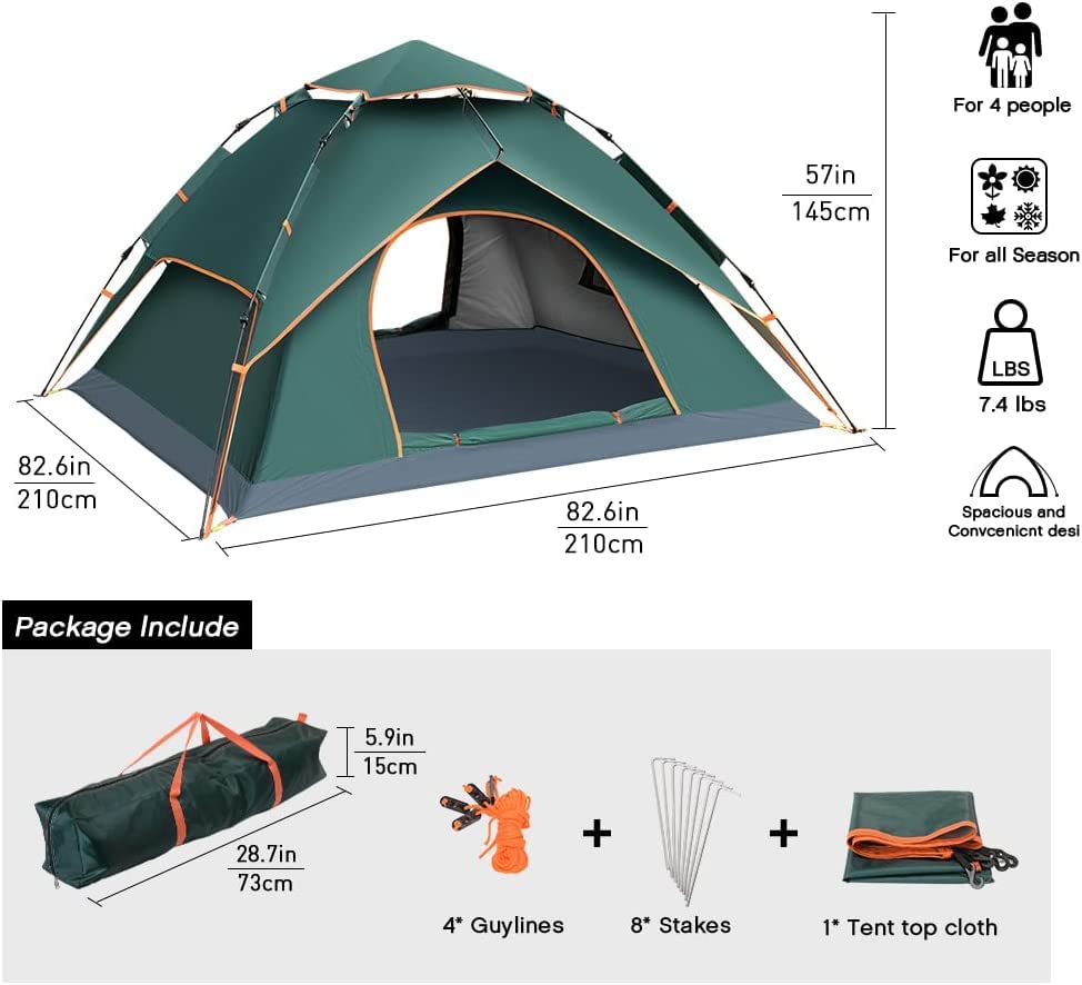 Double Layer Automatic Pop-Up Camping Tent (3–4 Person) | Waterproof All-Weather Shelter