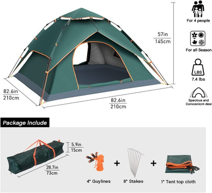 Double Layer Automatic Pop-Up Camping Tent (3–4 Person) | Waterproof All-Weather Shelter