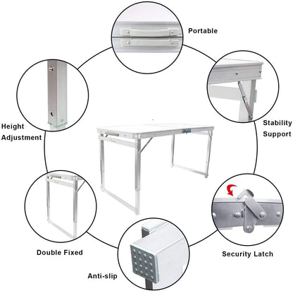 FLYTOP Aluminum Folding Table, Portable Camping Table 4 Foot Lightweight Foldable Table Height Adjustable for Party Picnic Dining Outdoor Indoor Use