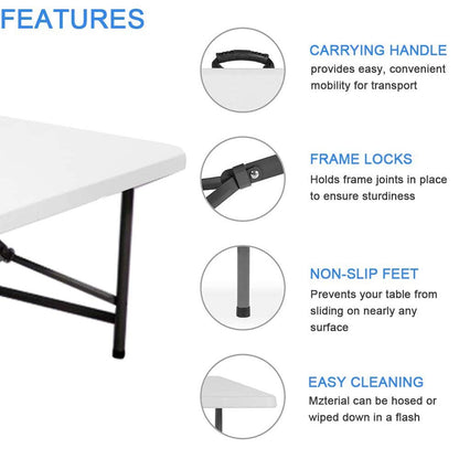 FLYTOP Portable Folding Camping Table, Picnic Table Fold in Half Plastic Picnic Desk with Handle for Indoor Outdoor