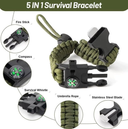 FLYTOP Tactical Adjustable paracord Bracelet with compass, flint and  whistle