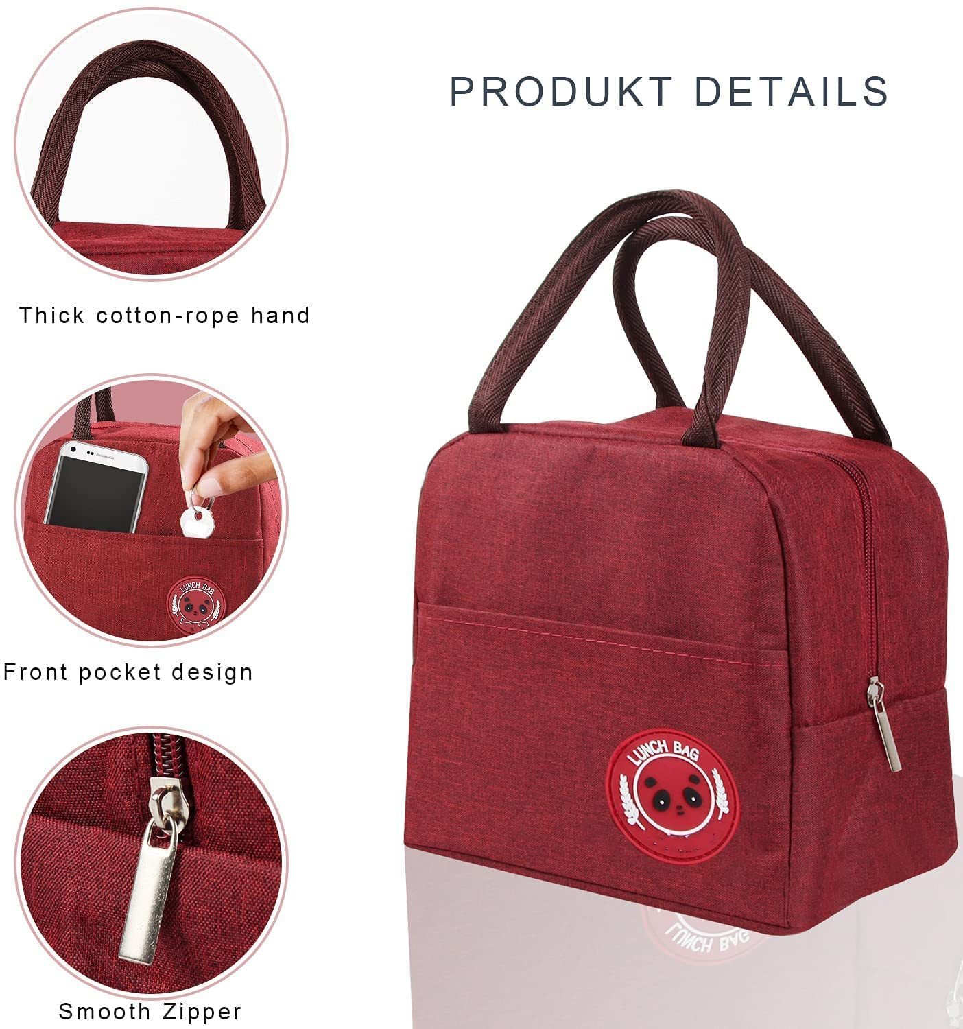 Insulated Lunch Bag with Handles, multicolor Denim Style, Bear Logo, Compact Size