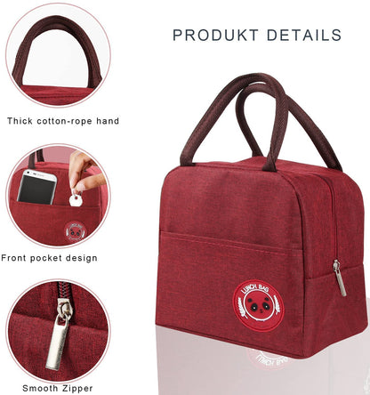 Insulated Lunch Bag with Handles, multicolor Denim Style, Bear Logo, Compact Size