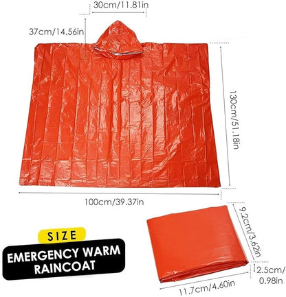 FLYTOP Emergency Rain Poncho, Insulated Thermal Survival Raincoat with Hood for Outdoor Camping 1 PC ONLY.