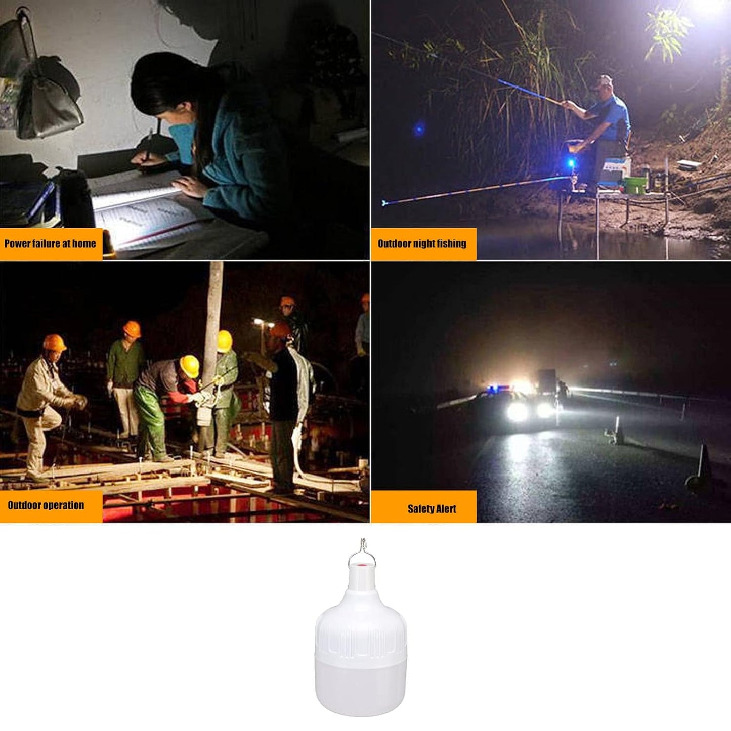 FLYTOP Portable LED Light Bulb, 120W 3 Modes Rechargeable Emergency LED Light Bulb for Outdoor Night Fishing