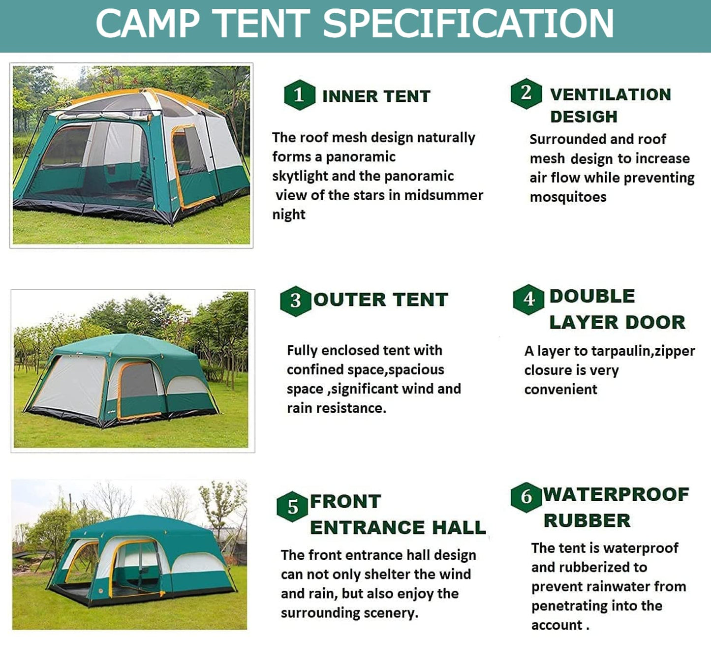 Camping Tent House Waterproof Outdoor Dome Tents for Adults Sleeping for Picnic Travelling Trekking Campaign Tent