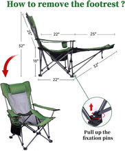 FLYTOP Reclining Camping Chair with Footrest, Mesh Back, Cup Holder, Green