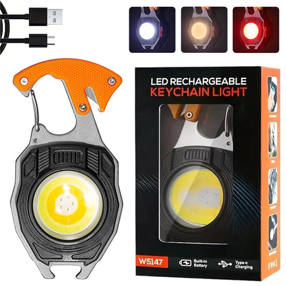 FLYTOP Keychain LED Flashlights – Rechargeable Torch with 7 Light Modes, Lighter, Whistle, Screwdriver, Bottle Opener, Magnet Base, 800 Lumens COB Light for Camping and Outdoor Emergency
