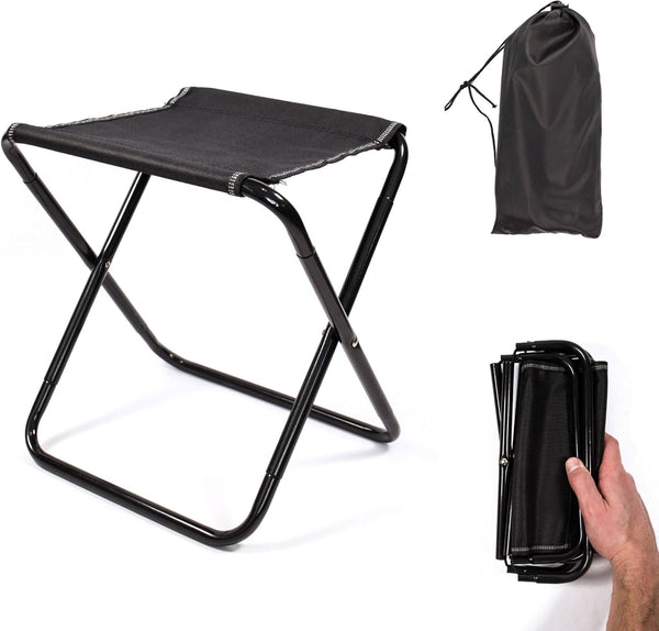 Portable Camping Folding Stool with Pouch, Small Lightweight Collapsible Camp Stool Aluminum Compact Ultralight Mini Folding Stool Seat for Garden, Beach, Fishing, Hiking, Picnic, BBQ, Travel