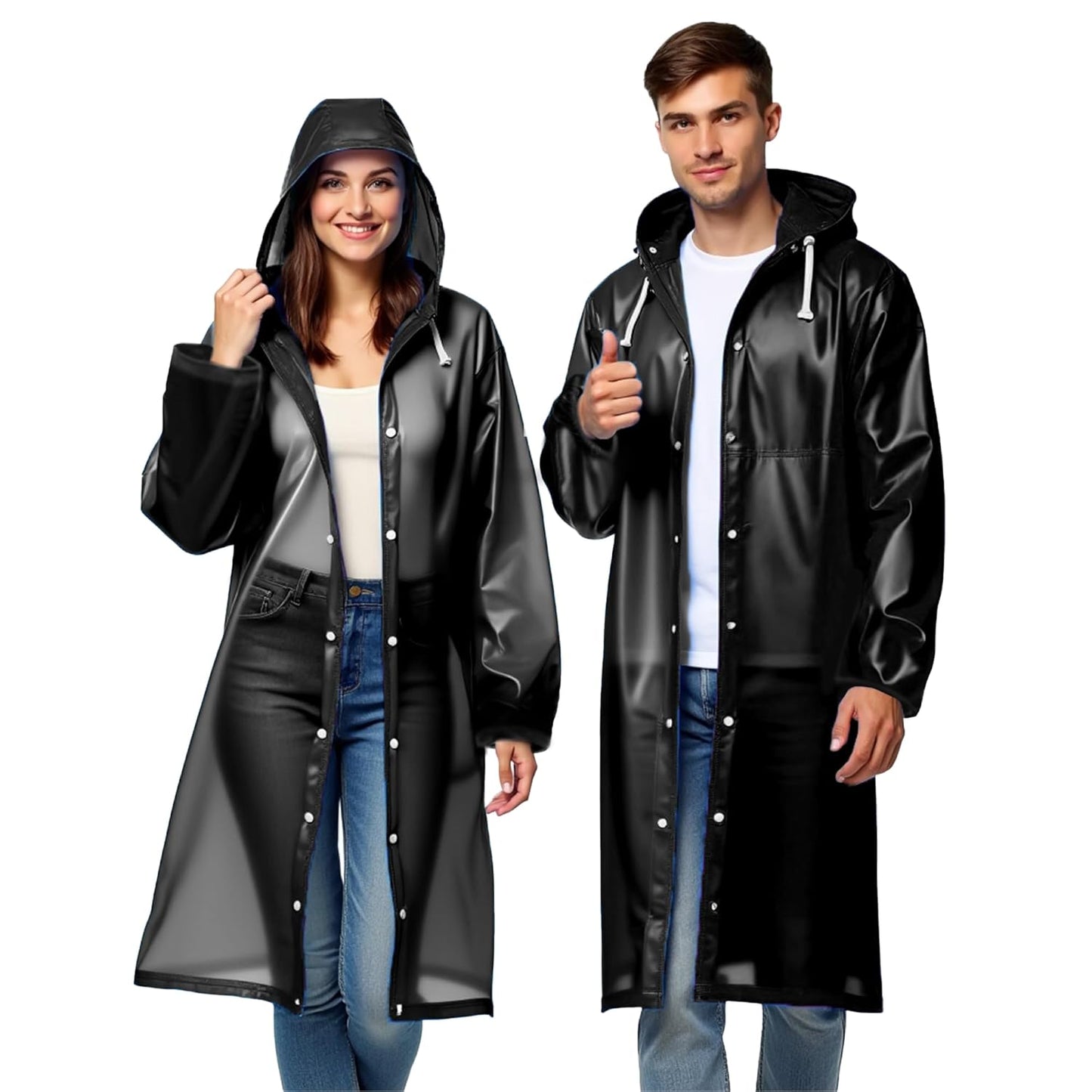 Reusable Rain COAT For Traveling, Washable Drawstring Button Down Waterproof Rainwear Hooded Coat