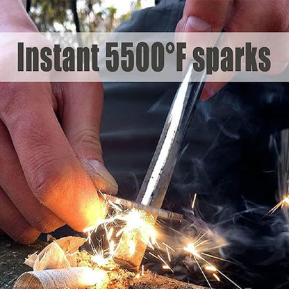 FLYTOP 4.25 Inch Flint Fire Starter, Survival Ferro Rods Starter with Easy Grip Handle and Multifunction Striker, Waterproof Flint Fire Can be Struck 15000 Times for Camping, Hiking