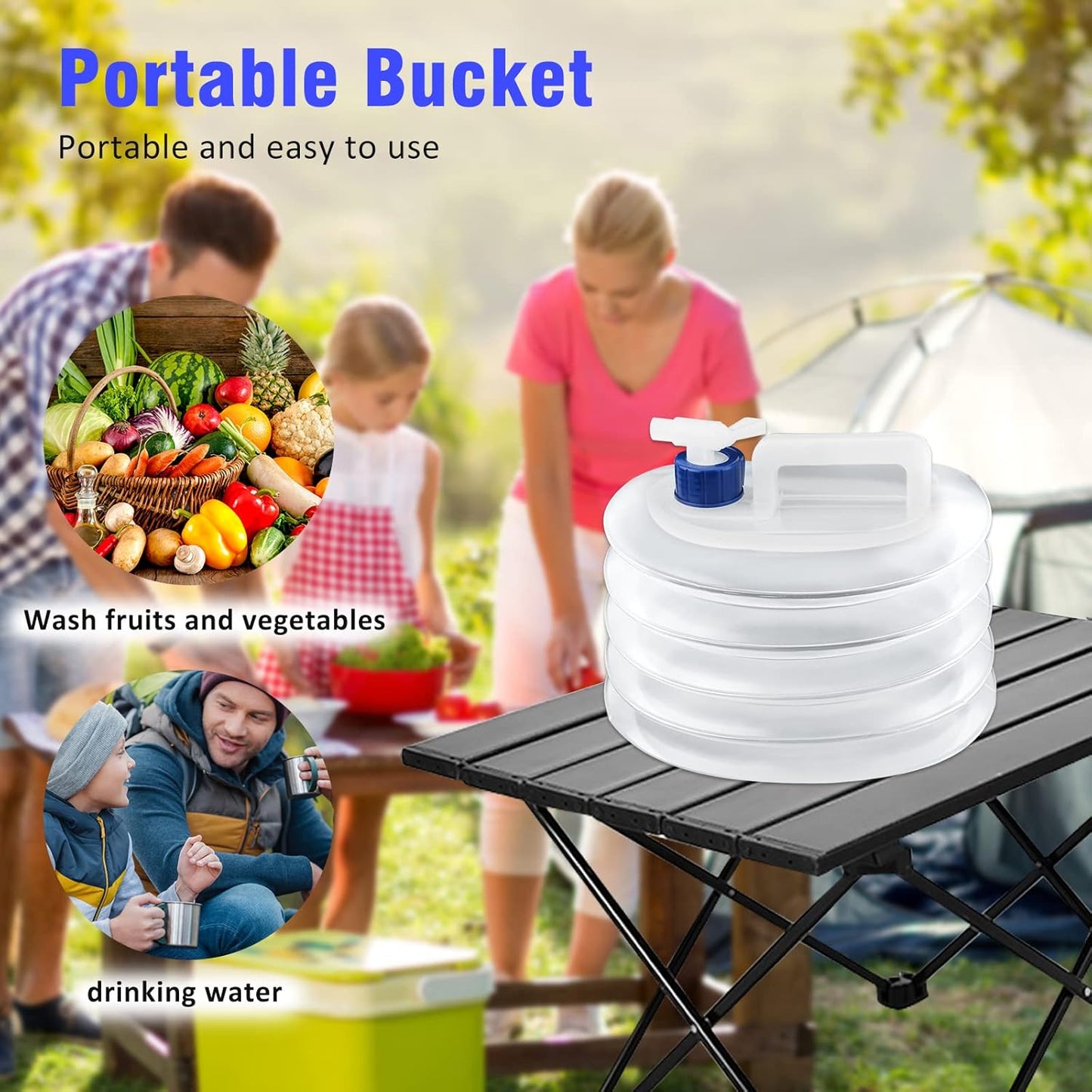Foldable Water Container with Spigot,10 Liter, Portable Camping Storage, White