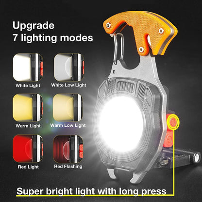 FLYTOP Keychain LED Flashlights – Rechargeable Torch with 7 Light Modes, Lighter, Whistle, Screwdriver, Bottle Opener, Magnet Base, 800 Lumens COB Light for Camping and Outdoor Emergency