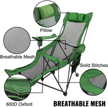 FLYTOP Reclining Camping Chair with Footrest, Mesh Back, Cup Holder, Green