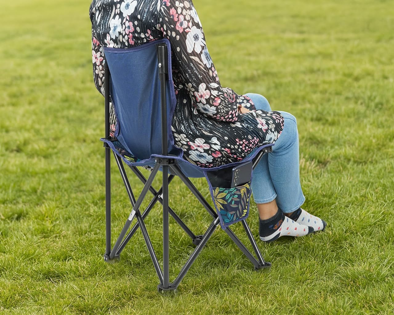 FLYTOP Heavy Duty Camping Chair 250 kg Capacity | Foldable Outdoor Chair with Polyester Fabric, Tote Bag & Side Storage Pocket | Ideal for Fishing, Hiking, Garden & Lawn Use