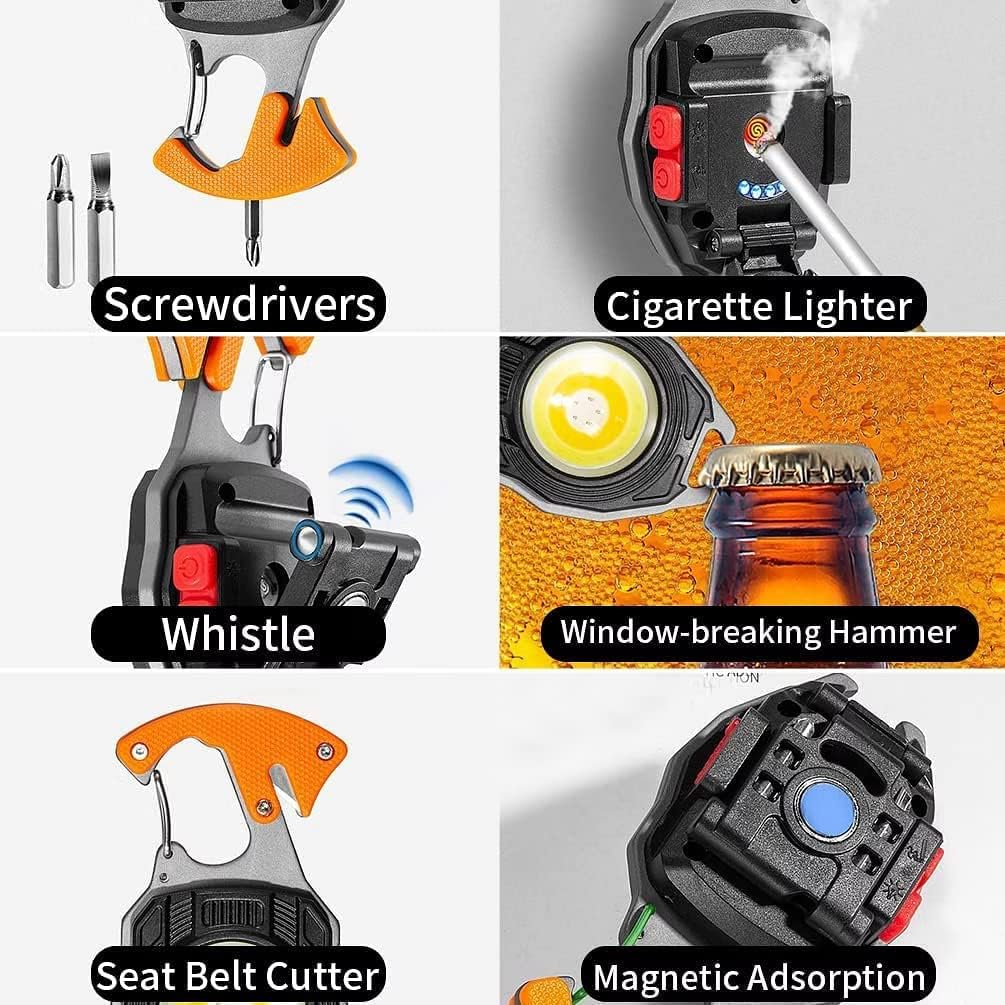 FLYTOP Keychain LED Flashlights – Rechargeable Torch with 7 Light Modes, Lighter, Whistle, Screwdriver, Bottle Opener, Magnet Base, 800 Lumens COB Light for Camping and Outdoor Emergency