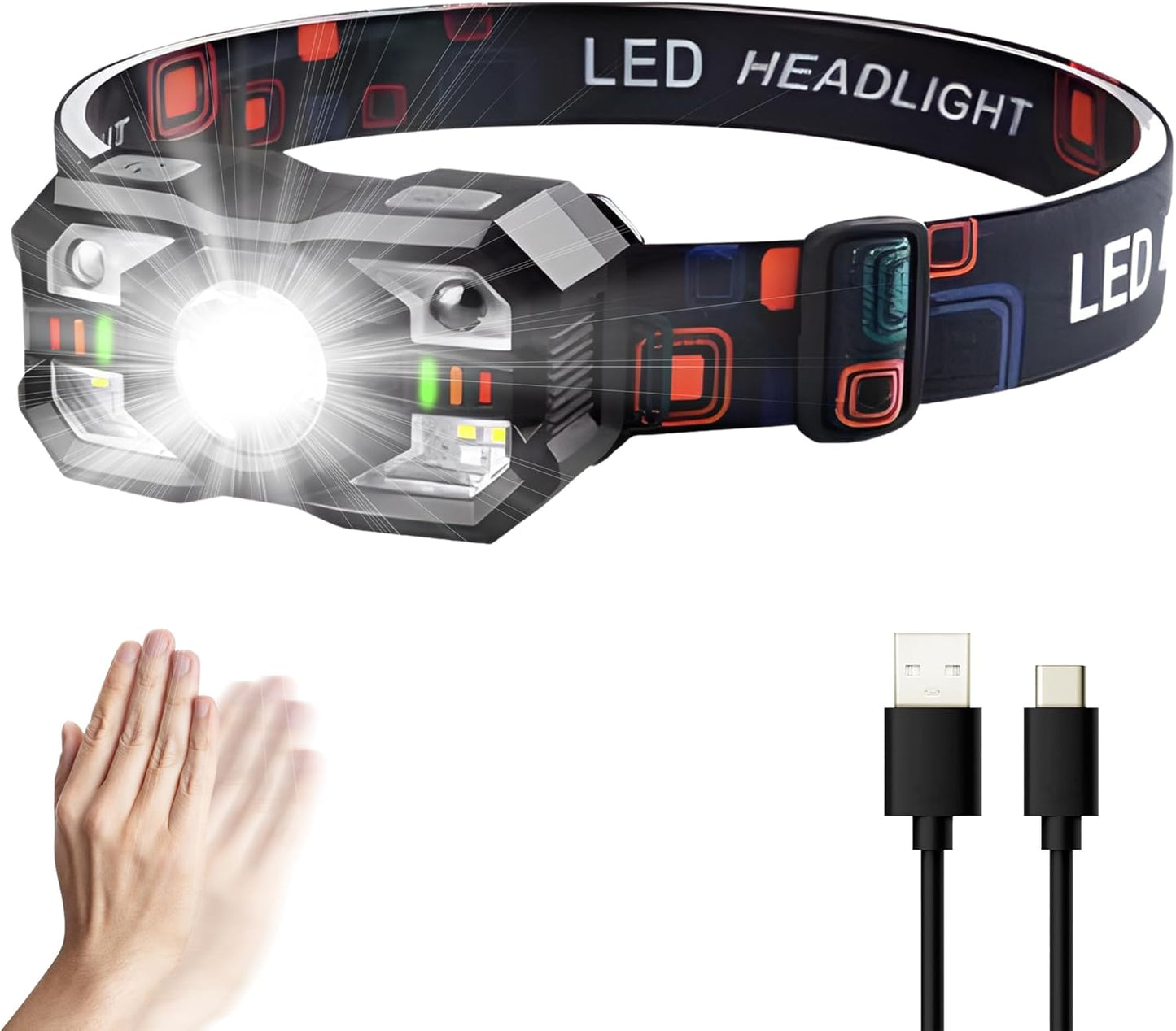 FLYTOP LED Induction Headlamp USB Charging Super Bright Headlight Motion Sensor Headlight Torch for Outdoor Camping Running