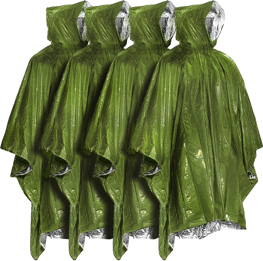 FLYTOP Emergency Rain Poncho, Insulated Thermal Survival Raincoat with Hood for Outdoor Camping 1 PC ONLY.