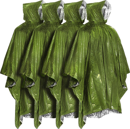 FLYTOP Emergency Rain Poncho, Insulated Thermal Survival Raincoat with Hood for Outdoor Camping 1 PC ONLY.