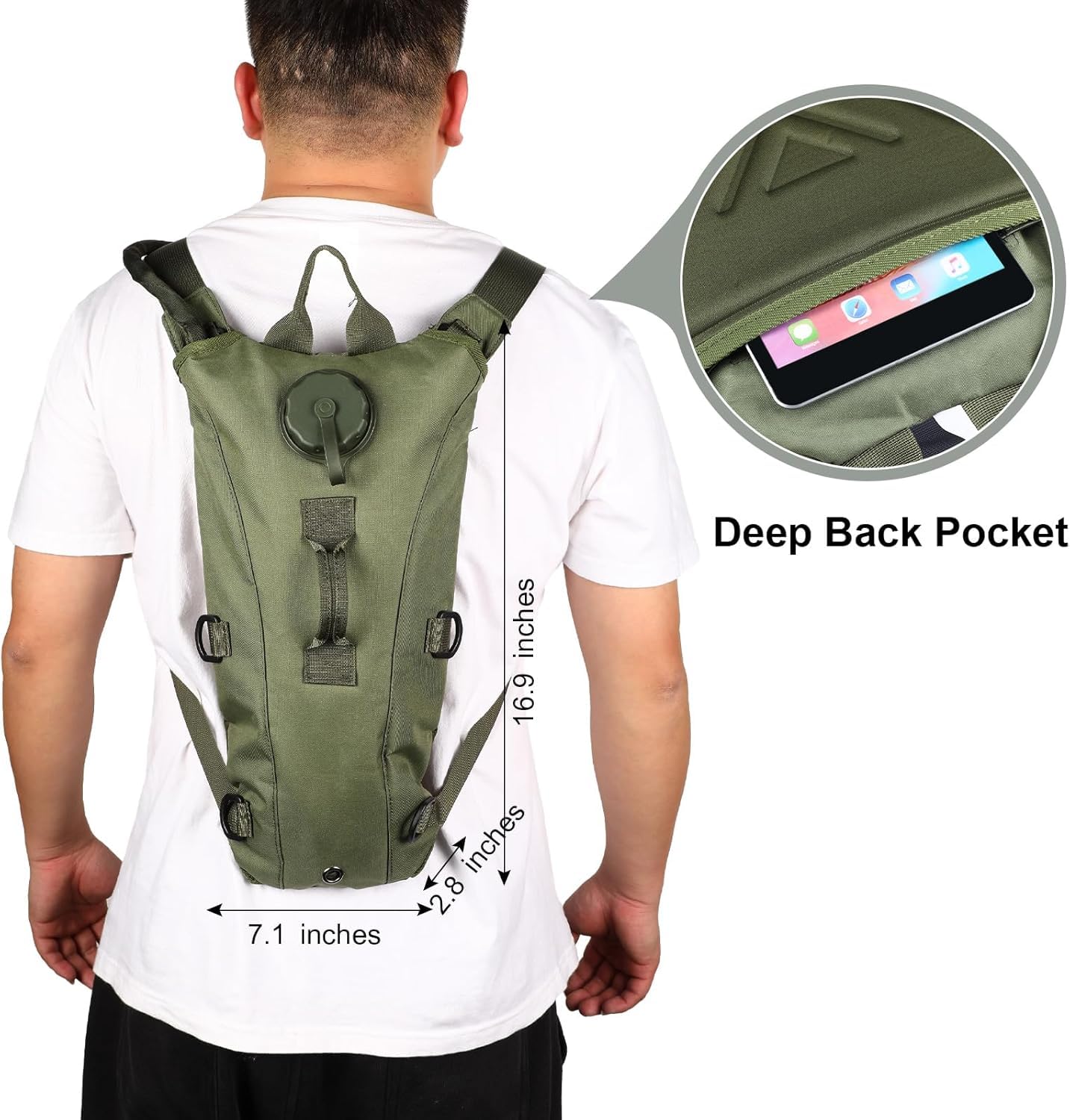 FLYTOP 3 LTR  Hydration Bladder Water Bag Pouch Backpack Hiking Camping Army Green