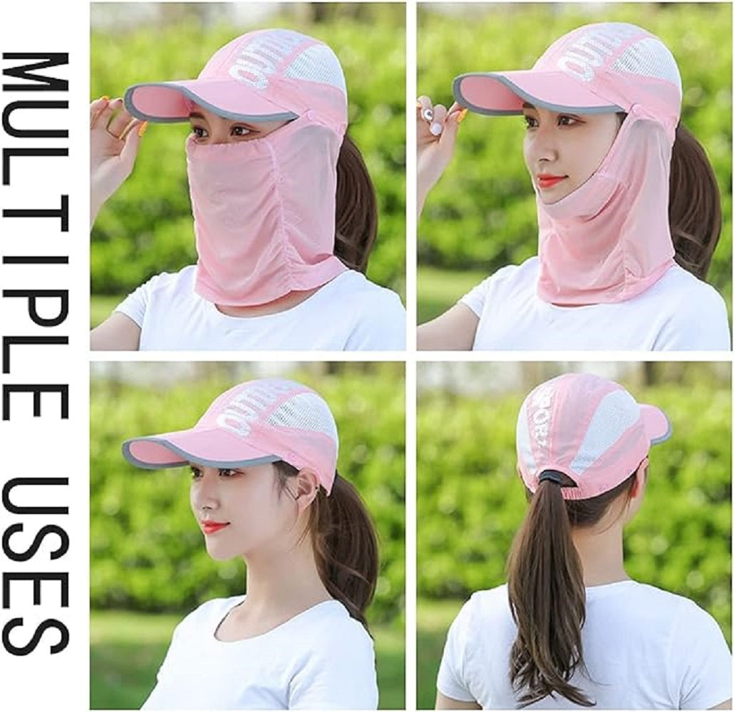 Quick-Dry Sun Protection Hat with Face Mask - Breathable, UV-Blocking Wide Brim for Fishing, Hiking & Outdoor Adventures - Adjustable, Lightweight & Foldable,Camping Accessories Multicolour