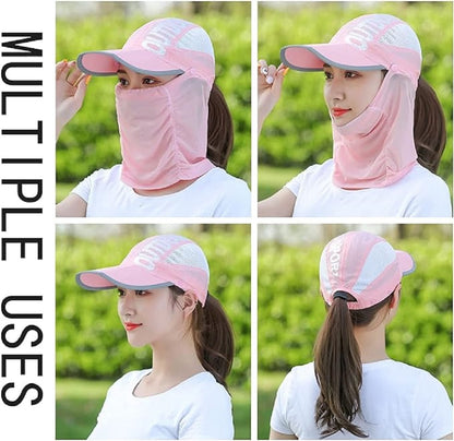 Quick-Dry Sun Protection Hat with Face Mask - Breathable, UV-Blocking Wide Brim for Fishing, Hiking & Outdoor Adventures - Adjustable, Lightweight & Foldable,Camping Accessories Multicolour