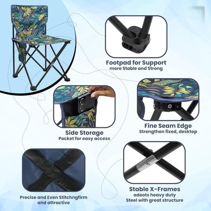 FLYTOP Heavy Duty Camping Chair 250 kg Capacity | Foldable Outdoor Chair with Polyester Fabric, Tote Bag & Side Storage Pocket | Ideal for Fishing, Hiking, Garden & Lawn Use