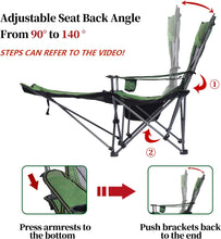 FLYTOP Reclining Camping Chair with Footrest, Mesh Back, Cup Holder, Green