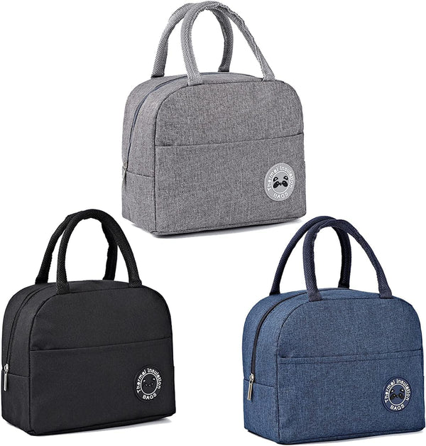 Insulated Lunch Bag with Handles, multicolor Denim Style, Bear Logo, Compact Size