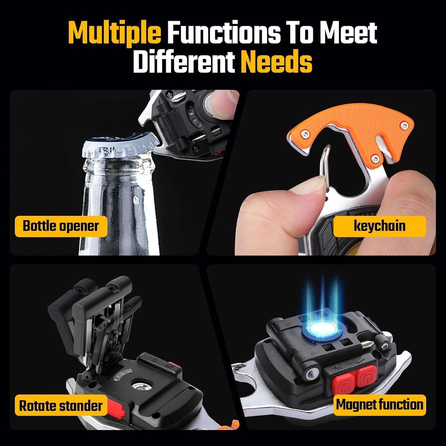 FLYTOP Keychain LED Flashlights – Rechargeable Torch with 7 Light Modes, Lighter, Whistle, Screwdriver, Bottle Opener, Magnet Base, 800 Lumens COB Light for Camping and Outdoor Emergency