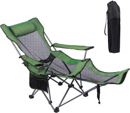 FLYTOP Reclining Camping Chair with Footrest, Mesh Back, Cup Holder, Green