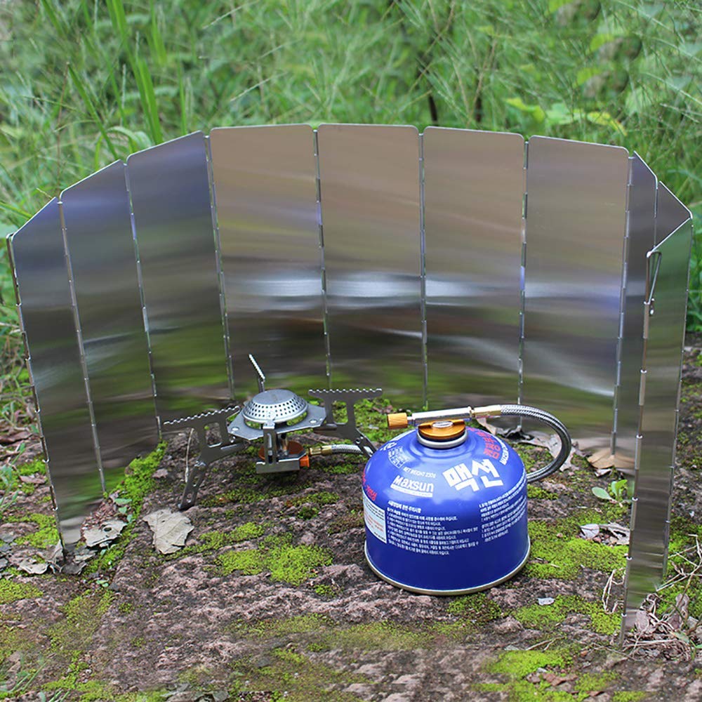 Camping Windshield,Stove Windscreen for Camp, 10 Plates Foldable Outdoor Cooking Portable Wind Guard Aluminum Alloy Lightweight for Hiking, Backpacking, Camping