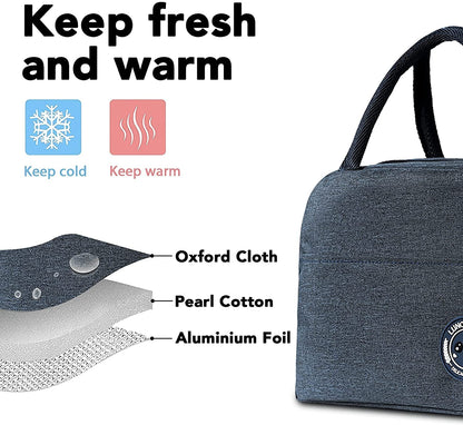 Insulated Lunch Bag with Handles, multicolor Denim Style, Bear Logo, Compact Size