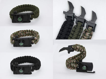 FLYTOP Camping Hiking 550lb Paracord Knife ,Bracelet,  Fire  Starter, Compass, Whistle