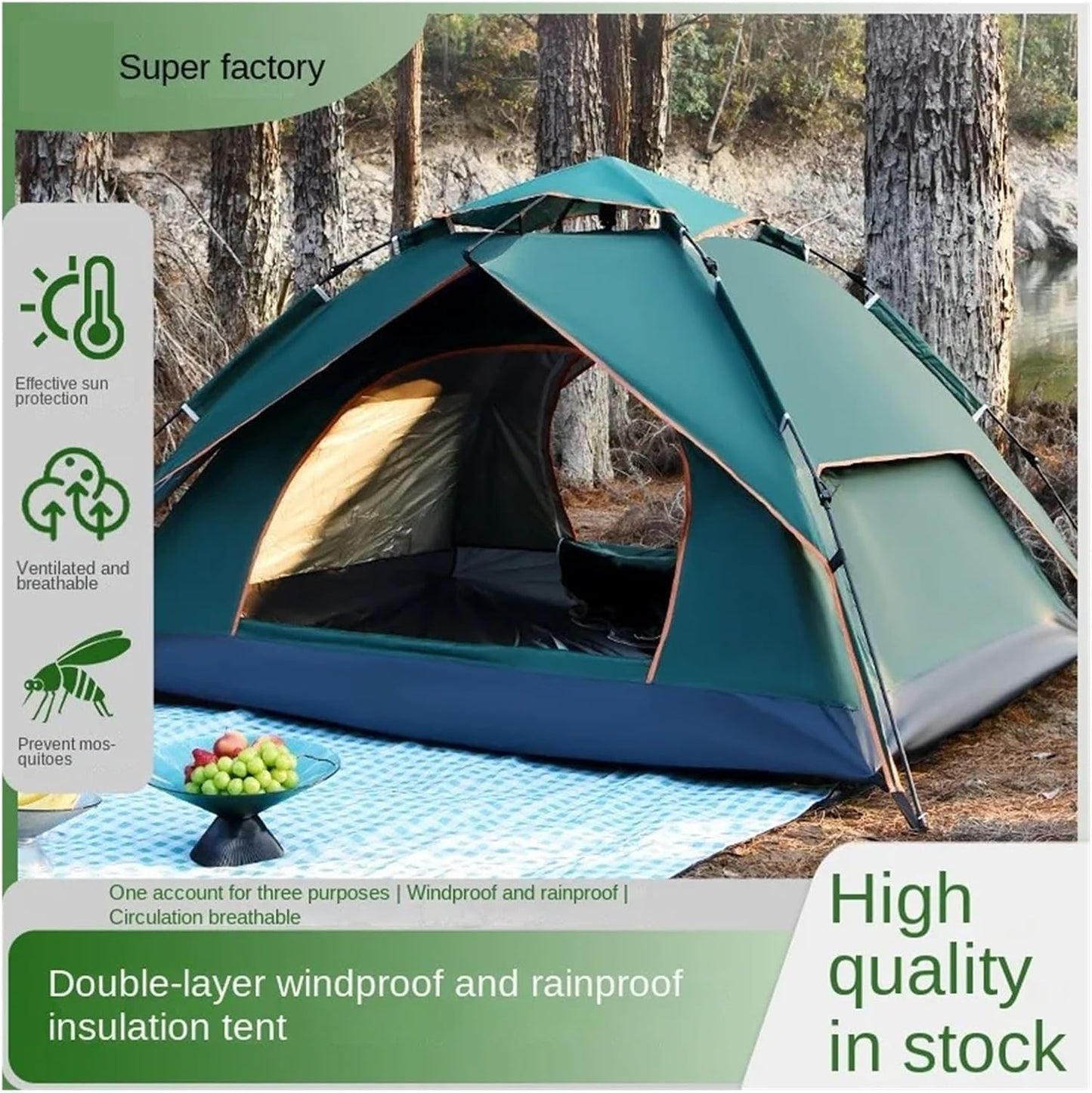 Double Layer Automatic Pop-Up Camping Tent (3–4 Person) | Waterproof All-Weather Shelter