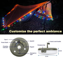 Camping Light  10M Windable Camping Lights String with 8 Modes, Warm and Colorful Light, USB C Rechargeable