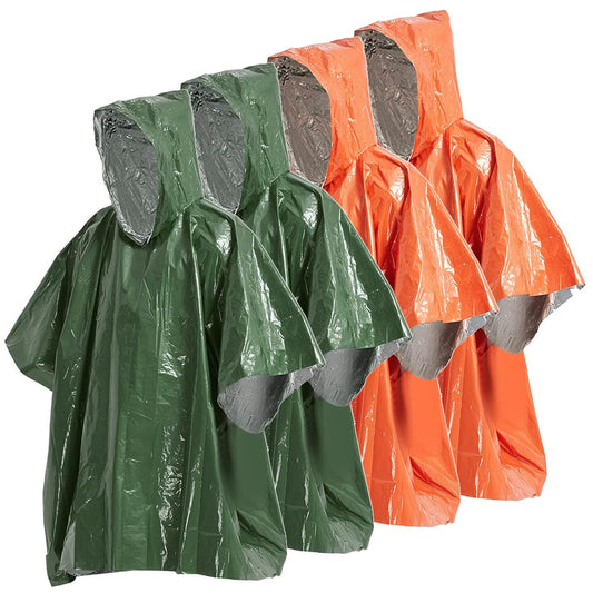 FLYTOP Emergency Rain Poncho, Insulated Thermal Survival Raincoat with Hood for Outdoor Camping 1 PC ONLY.
