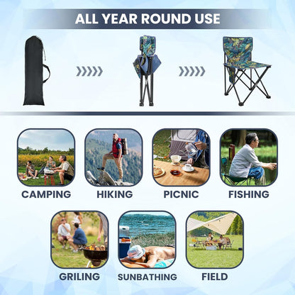 FLYTOP Heavy Duty Camping Chair 250 kg Capacity | Foldable Outdoor Chair with Polyester Fabric, Tote Bag & Side Storage Pocket | Ideal for Fishing, Hiking, Garden & Lawn Use