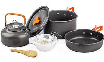 Camping Cookware Set Camping Gear Campfire Utensils Non-Stick Cooking Pot Pan Bowls Lightweight Travel with Storage Bag, Suitable for 2-3 People(TZ-301).