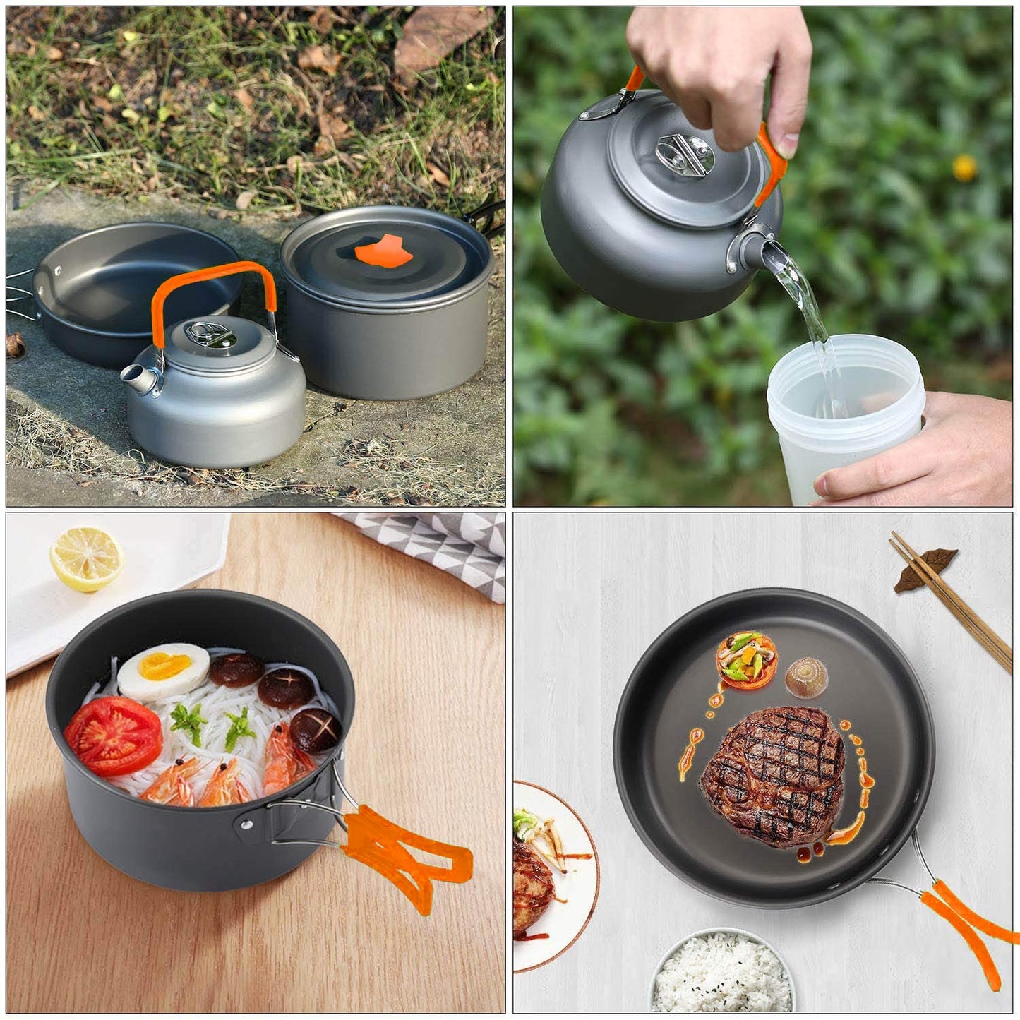 FLYTOP Camping Cookware Set Camping Gear Campfire Utensils Non-Stick Cooking Pot Pan Bowls Lightweight Travel with Storage Bag, Suitable for 2-3 People(TZ-301).