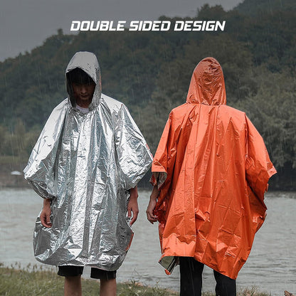 FLYTOP Emergency Rain Poncho, Insulated Thermal Survival Raincoat with Hood for Outdoor Camping 1 PC ONLY.