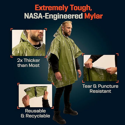 FLYTOP Emergency Rain Poncho, Insulated Thermal Survival Raincoat with Hood for Outdoor Camping 1 PC ONLY.