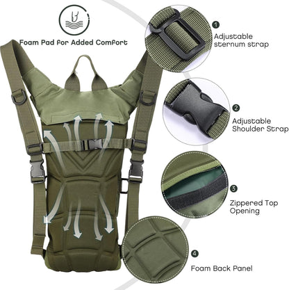 FLYTOP 3 LTR  Hydration Bladder Water Bag Pouch Backpack Hiking Camping Army Green